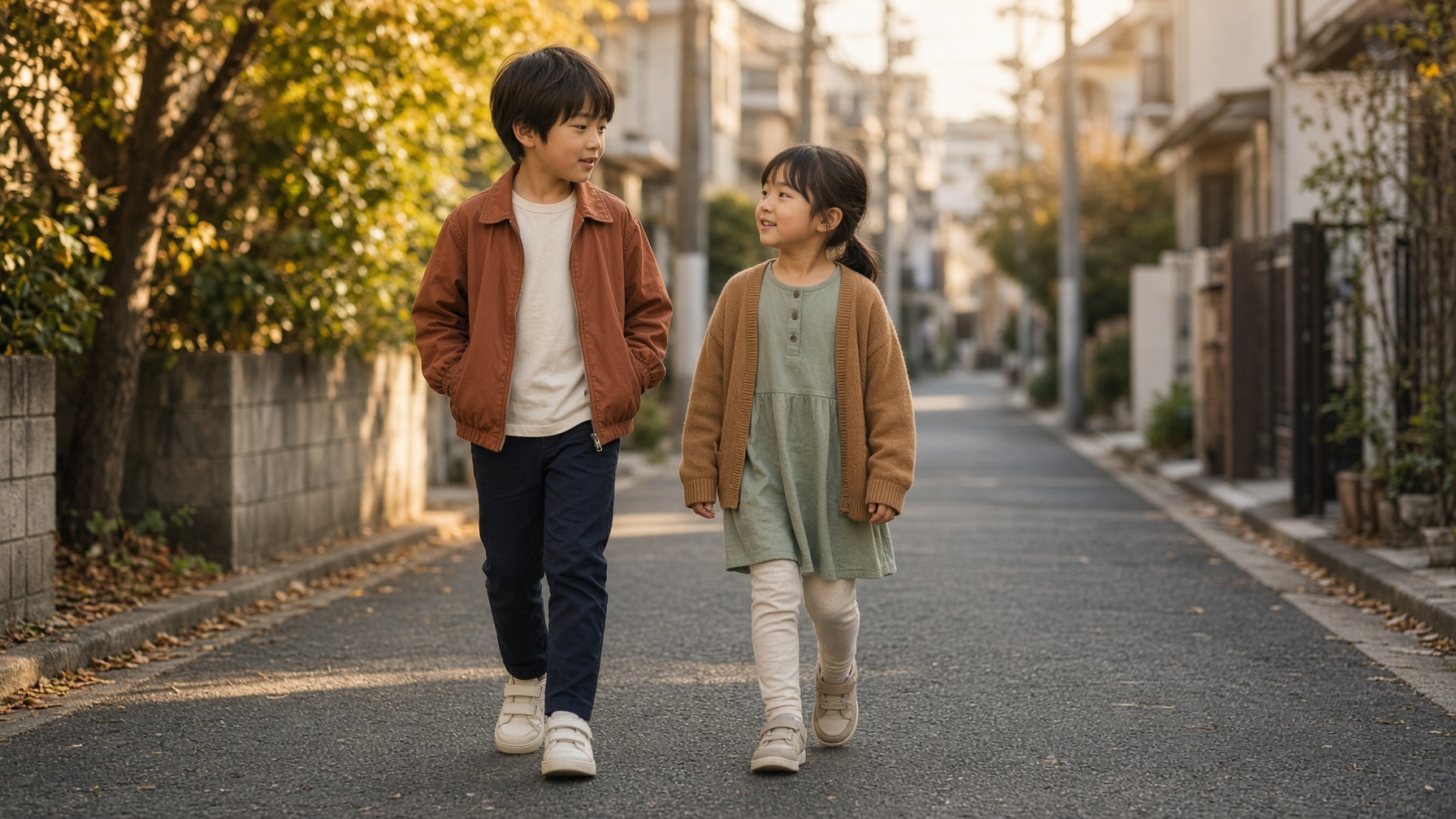 キッズ服を着た男の子と女の子